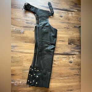 Hudson Leather Black Leather Womens S Leather Chaps Pants Riding Gear Motorcycle